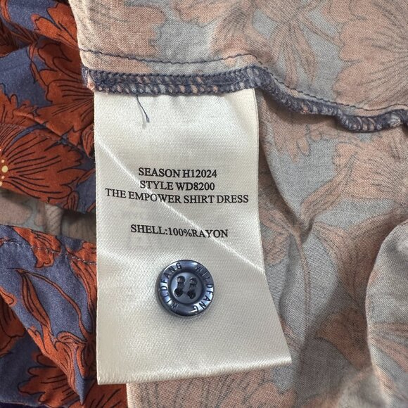 Wildfang The Empower Shirt Dress Women's LARGE Floral Blue Orange - Picture 4 of 5